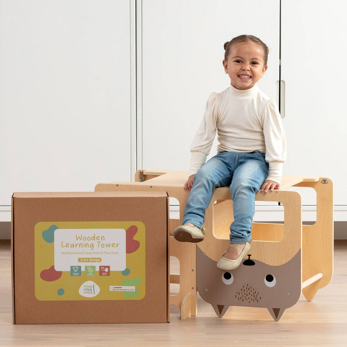 Convertible Toddler Tower - 4-in-1 Montessori Step Stool & Desk