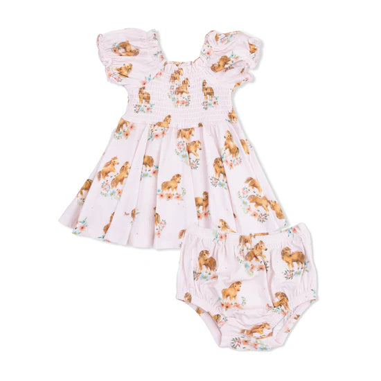 Pink Ponies Smocked Twirly Dress & Bloomer