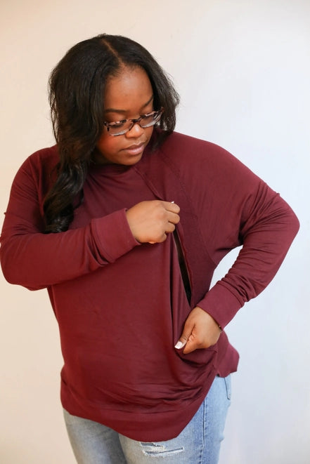 Burgundy Free Flowing Long Sleeve Top