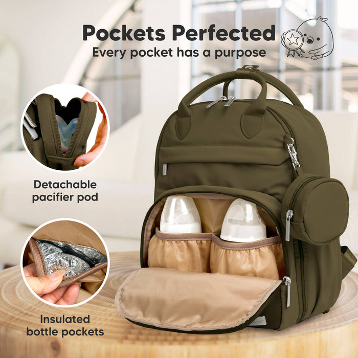 KeaBabies - Play Diaper Bag Backpack, Baby Bag with Changing Pad: Dark Olive / Jumbo