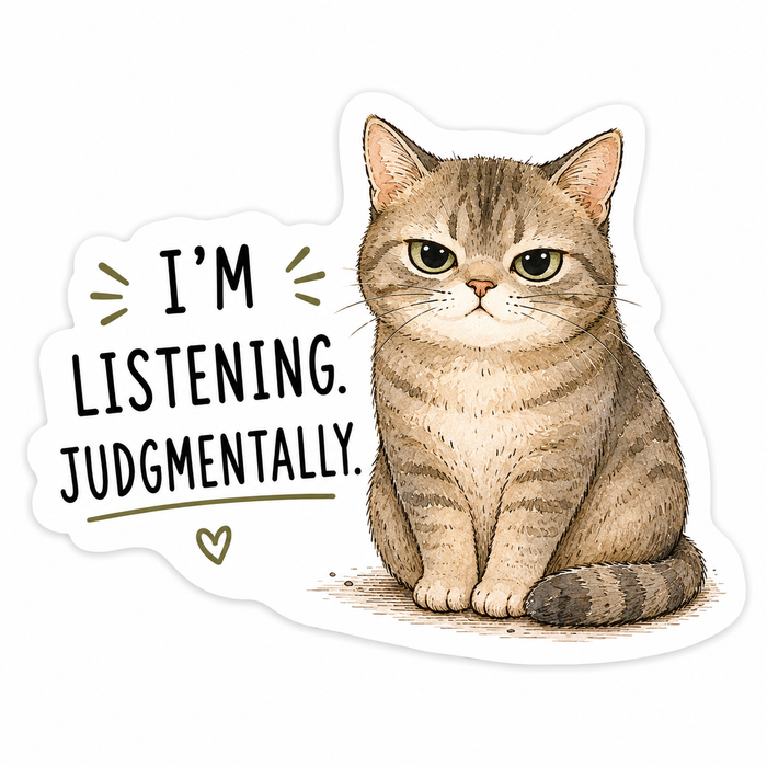 I'm Listening Judgmentally Cat Sticker