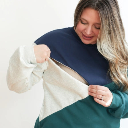 Forest Green/Navy/Gray Crewneck Velour Interior Diagonal Zip Sweatshirt