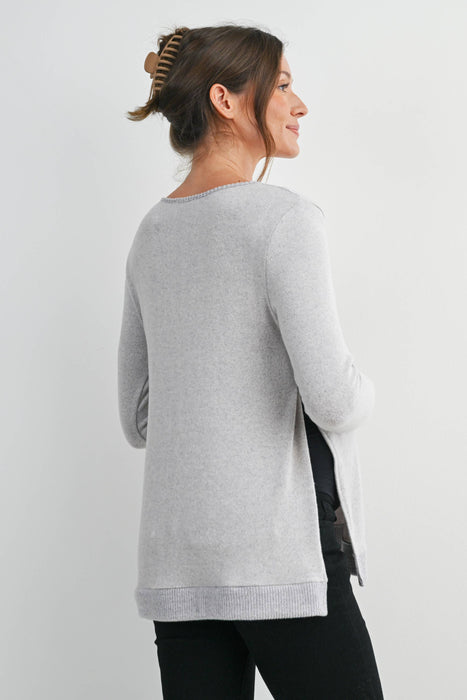 Heather Gray Maternity Soft Knit Long Sleeve Pullover Top