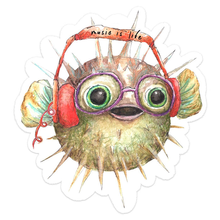 Music is Life Pufferfish Sticker