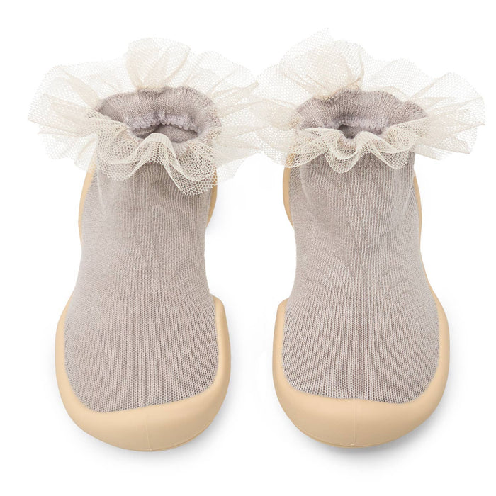 Tulle Trim Beige Minimalist Baby Crib Shoes