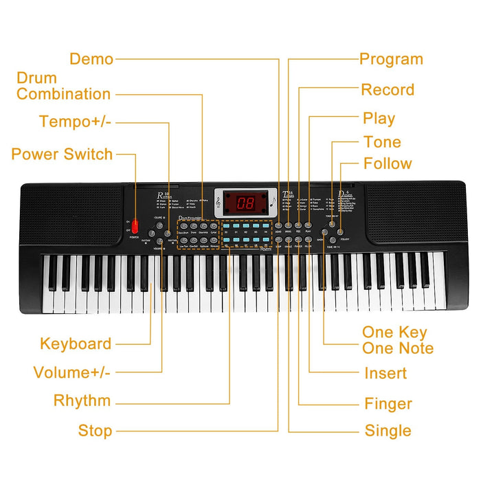 61 Keys Digital Music Electronic Keyboard Electric Musical Piano Instrument Kids Learning Keyboard w/ Stand Microphone For Beginners