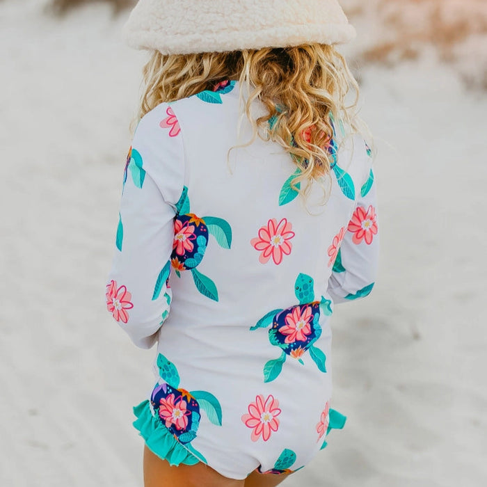 White Turtle Long Sleeve Rash Guard Swimsuit