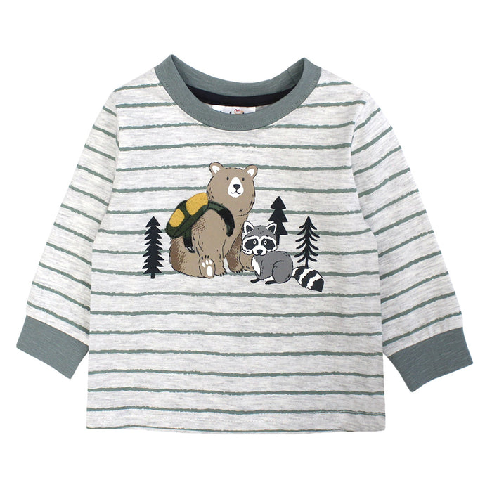 Bear & Racoon Stripe Top with Olive Terry Pants