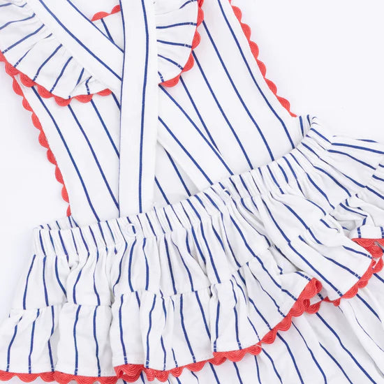 Baseball Stripe Ric Rac Ruffle Sunsuit