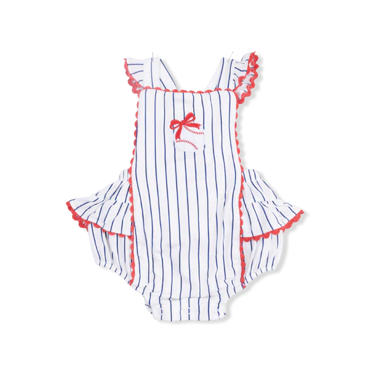 Baseball Stripe Ric Rac Ruffle Sunsuit