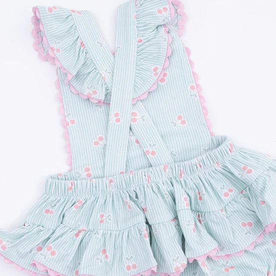 Tiny Cherry Stripe Ric Rac Ruffle Sunsuit