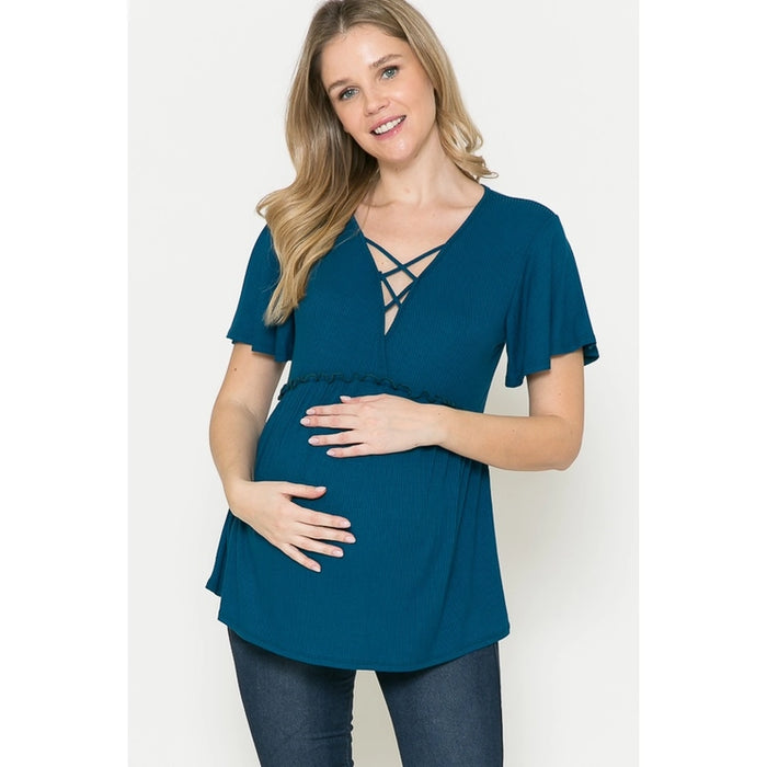 Teal Maternity Baby Doll Rib Top