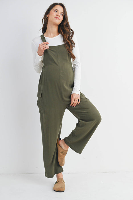 Olive Straight Leg Maternity Adjustable Overalls