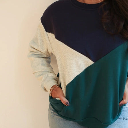 Forest Green/Navy/Gray Crewneck Velour Interior Diagonal Zip Sweatshirt