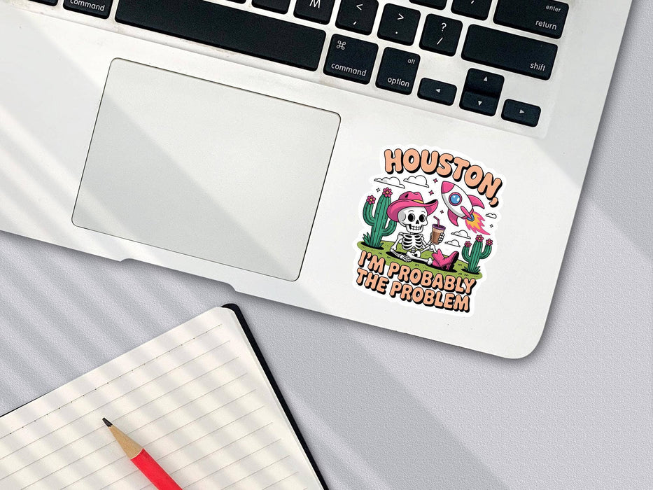 Houston, I'm Probably the Problem Sticker: Funny Retro Desert Skeleton Decal