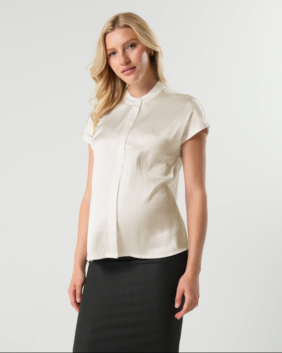 Short Sleeve Satin Maternity Shell Top with Concealed Nursing Zip - Nature Baby Outfitter