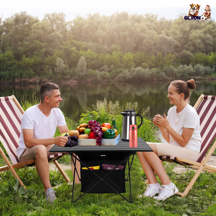 Foldable Camping Table With Storage Basket Rustproof Portable Aluminum Alloy Roll-Up Camping Table With Carrying Bag For Camping Hiking BBQ Picnic Fis