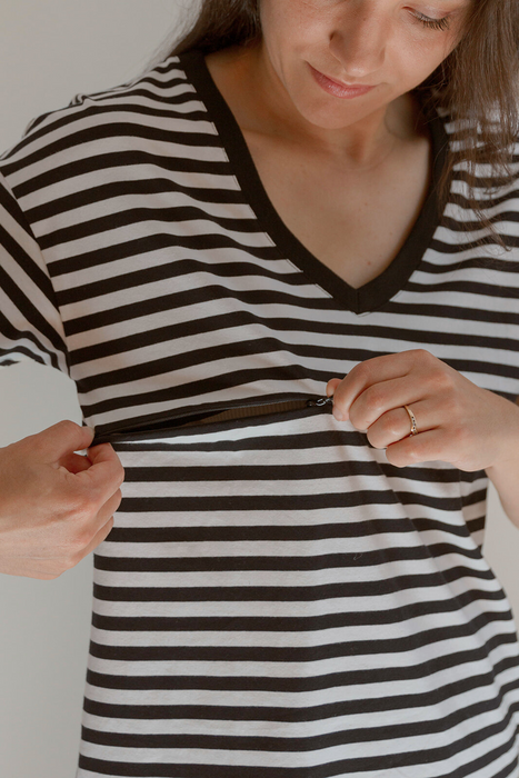 FINAL SALE V-Neck Full Zip Breastfeeding Tee - Gray - Nature Baby Outfitter