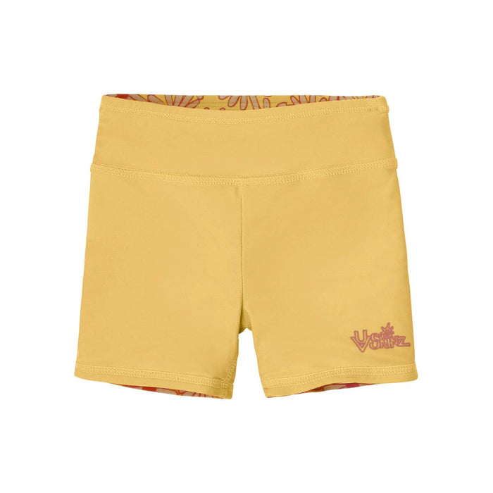 Girl's Reversible Active Swim Shorts: Sunshine Daisies/Marigold