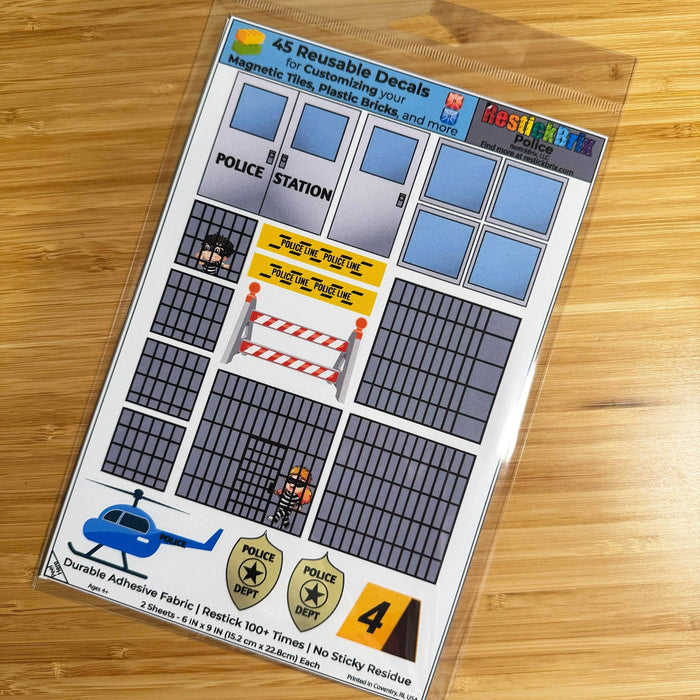 Police: Reusable Decals for Customizing Magnetic Tiles, Plastic Bricks, and more