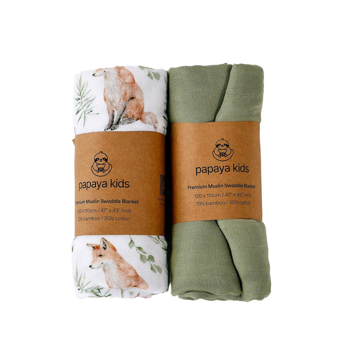 Sage Green & Forest Muslin Swaddle Blankets Set