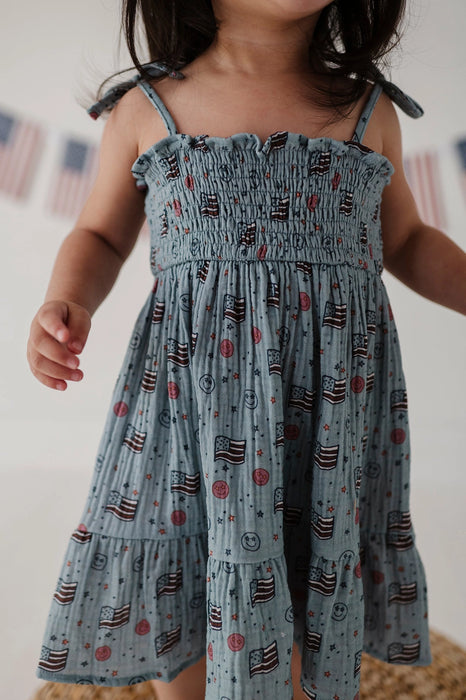 Retro American Tiered Mini Dress & Bloomers 6-12 Months Retro American Tiered Mini Dress & Bloomers 6-12 Months