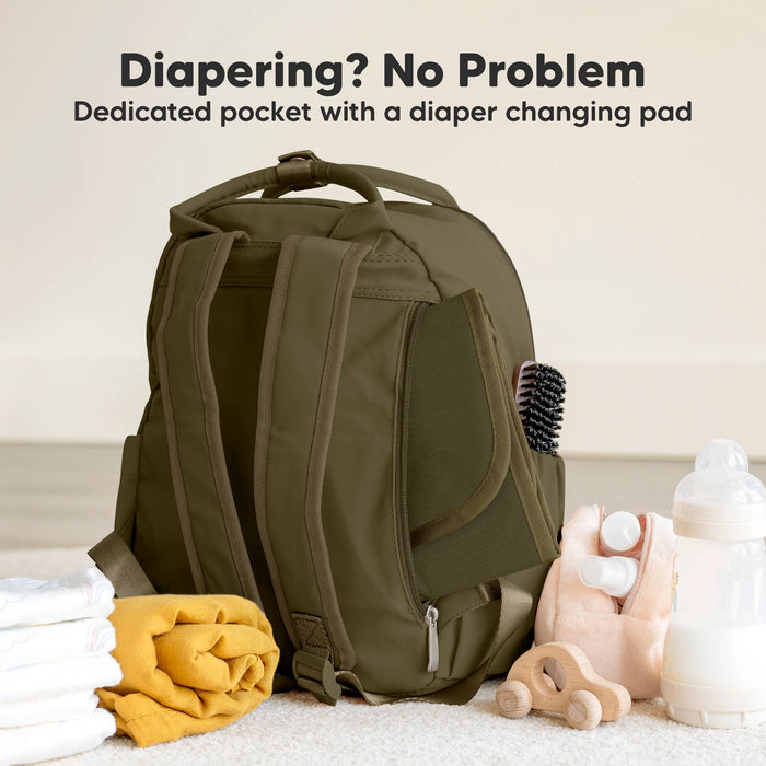 KeaBabies - Play Diaper Bag Backpack, Baby Bag with Changing Pad: Dark Olive / Jumbo