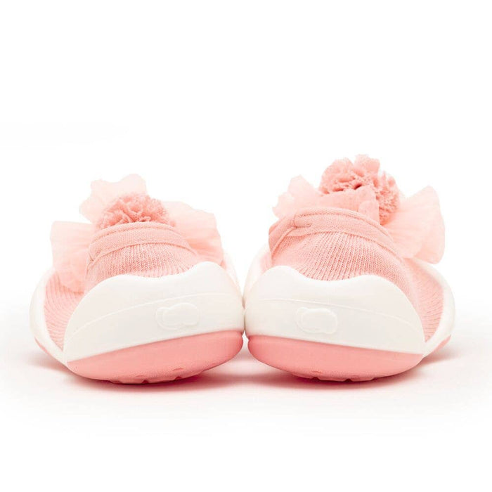PomPom Pink Flat Knit Baby Crib Shoes