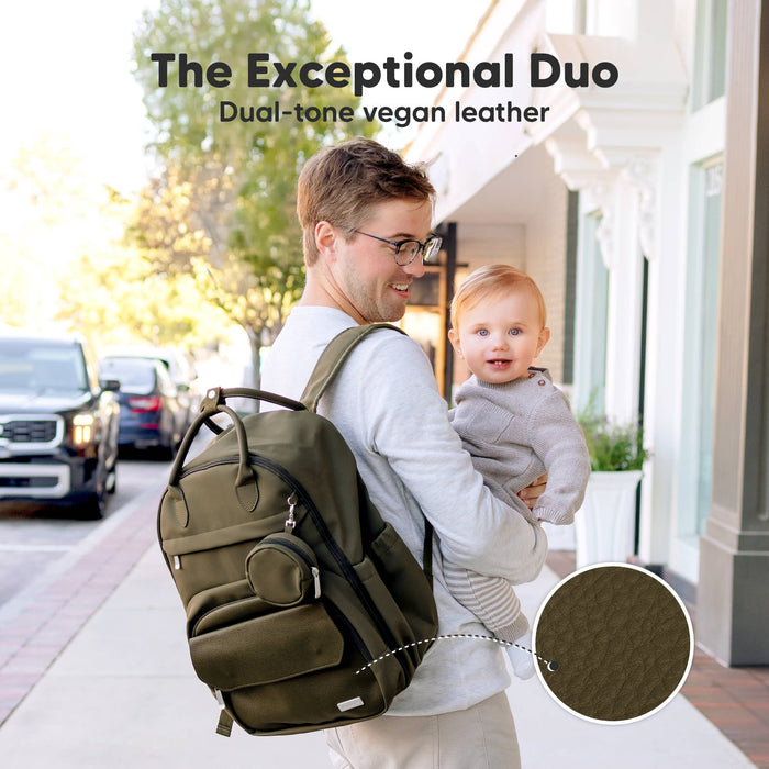 Dark Olive Play Diaper Bag Backpack, Baby Bag with Changing Pad - Nature Baby Outfitter