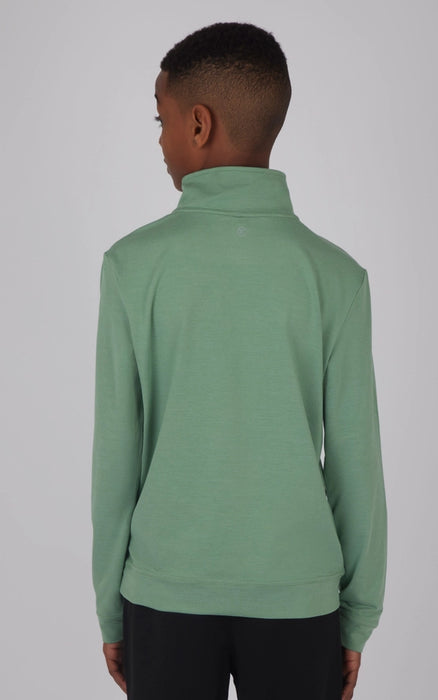 Boys Performance Green Quarter Zip Long Sleeve Pullover