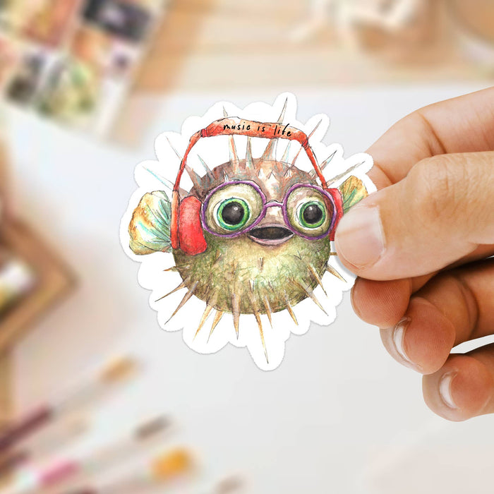 Music is Life Pufferfish Sticker