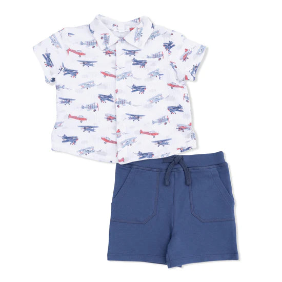 VIntage Planes Polo Button Up & Shorts