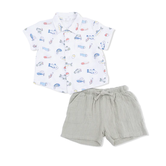 Fishing Lures Polo Button Up & Shorts