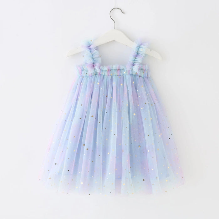 Blue Sequin Stars & Rainbows Tulle Dress
