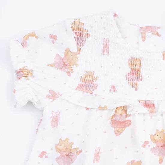 Teddy Bear Ballerina Smocked Bubble Romper Skirt