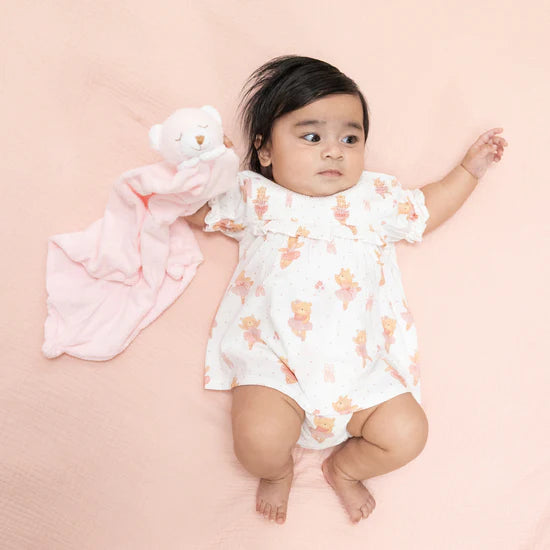 Teddy Bear Ballerina Smocked Bubble Romper Skirt