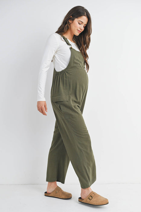 Olive Straight Leg Maternity Adjustable Overalls
