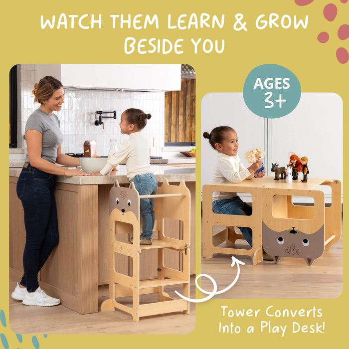 Convertible Toddler Tower - 4-in-1 Montessori Step Stool & Desk