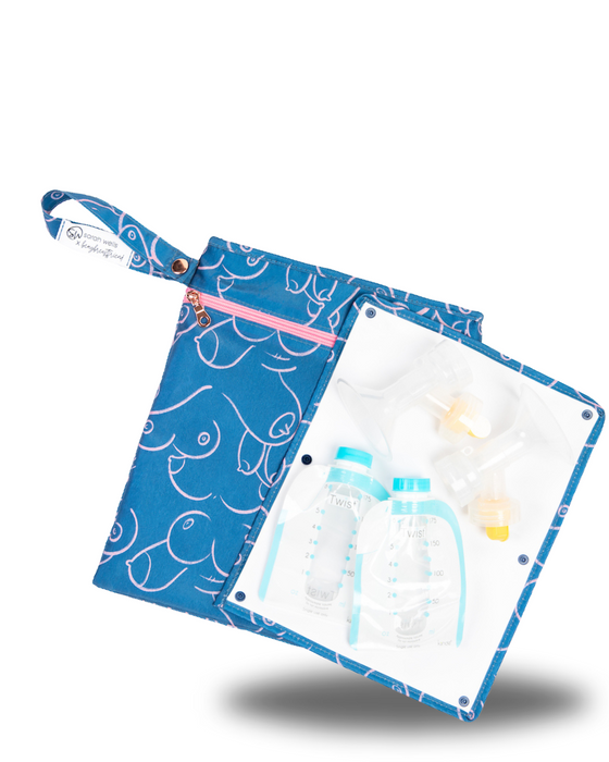 Sarah Wells Pumparoo Wet/Dry Bag – Compact Pump Parts Organizer with Waterproof Compartment & Staging Mat – Machine Washable