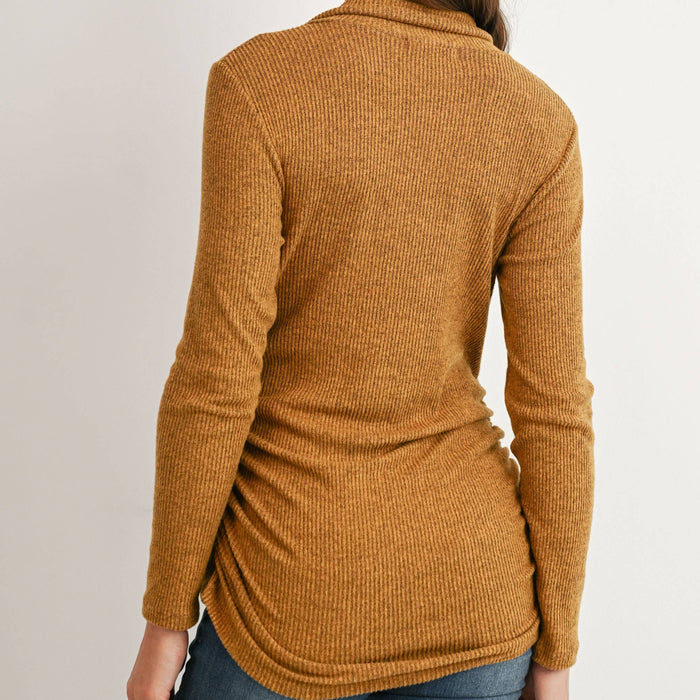 Mustard Maternity & Nursing Ribbed Faux Wrap Long Sleeve Top