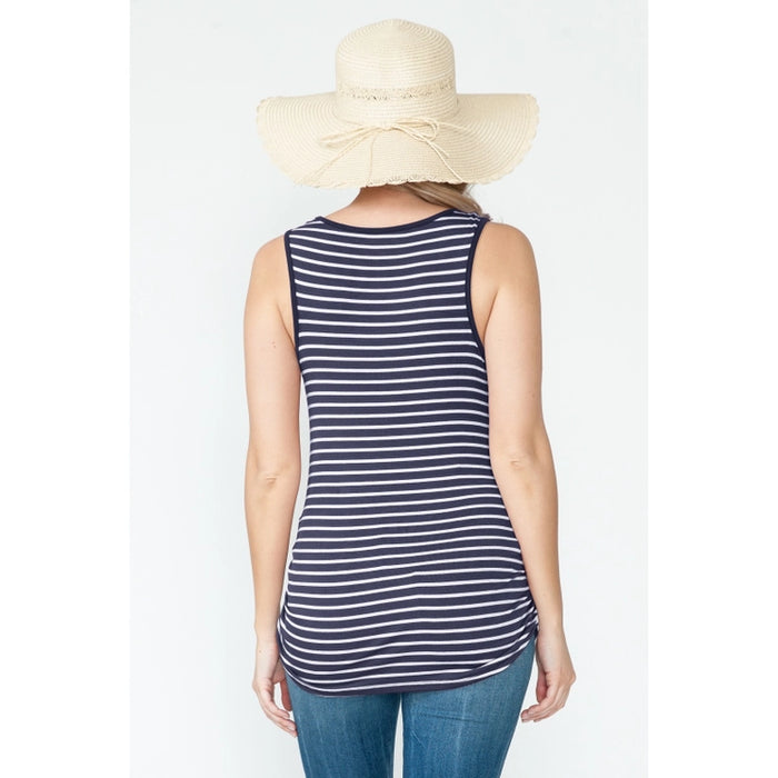 Navy Stripe Maternity Summer Shirring Sleeveless Stripe Top