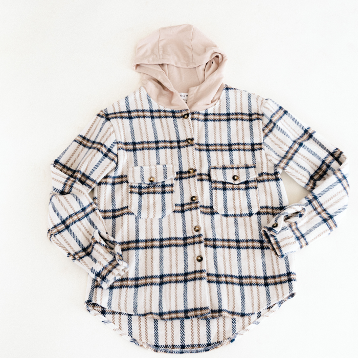 Cream & Navy Plaid Flannel - Adult