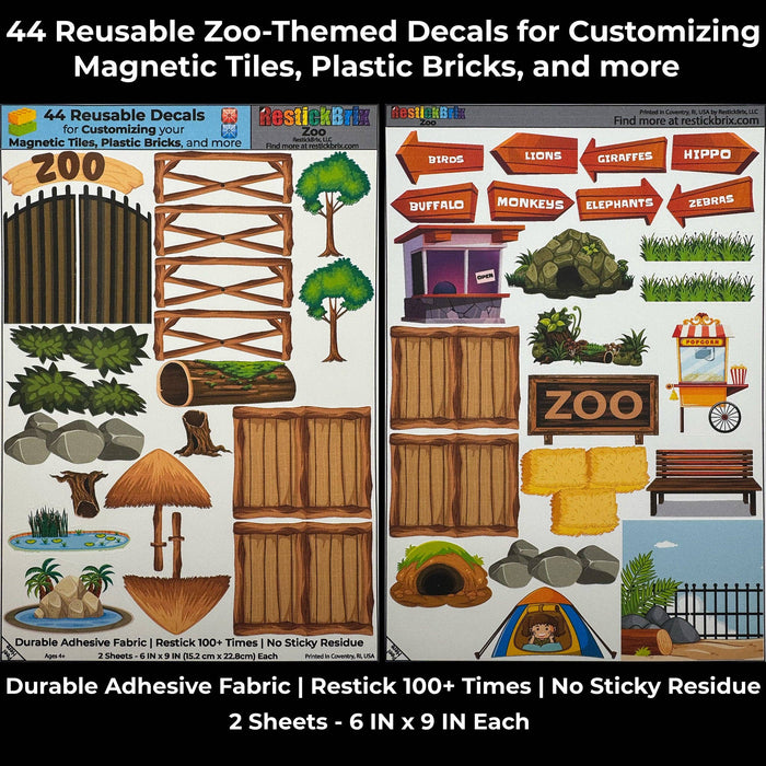 Zoo: Reusable Decals for Customizing Magnetic Tiles, Plastic Bricks, and more