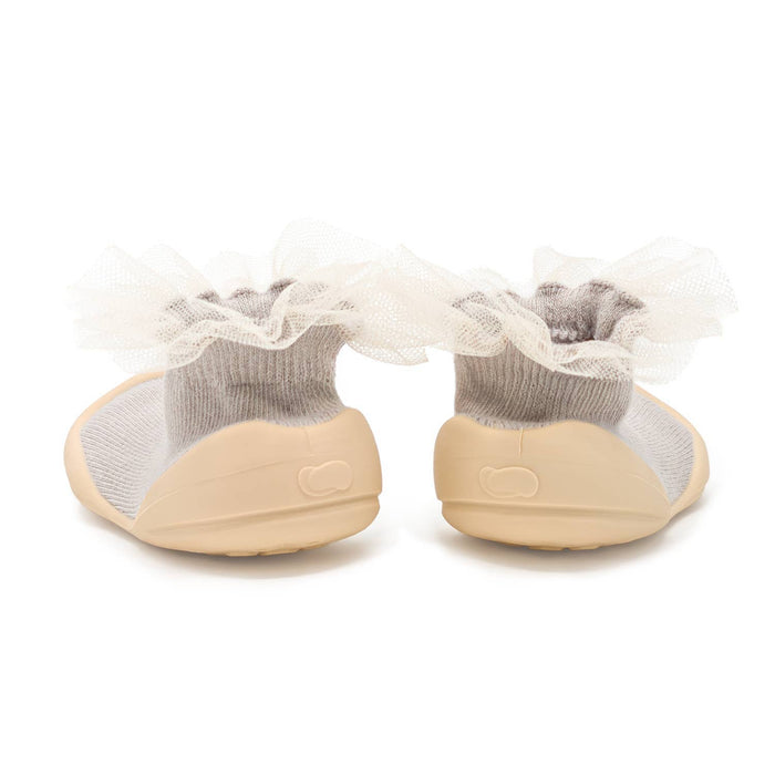 Tulle Trim Beige Minimalist Baby Crib Shoes