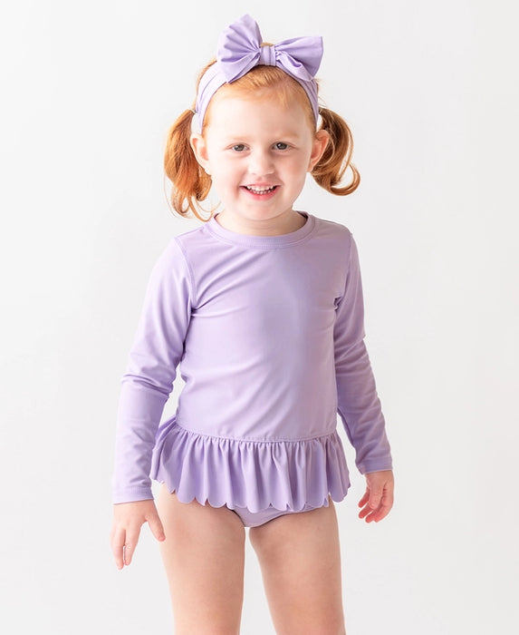 Lavender Scalloped Hem Long Sleeve Rash Guard