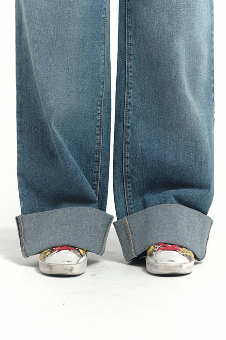 Maternity Roll Cuff Wide Leg Jean w/ Bellyband in Willa