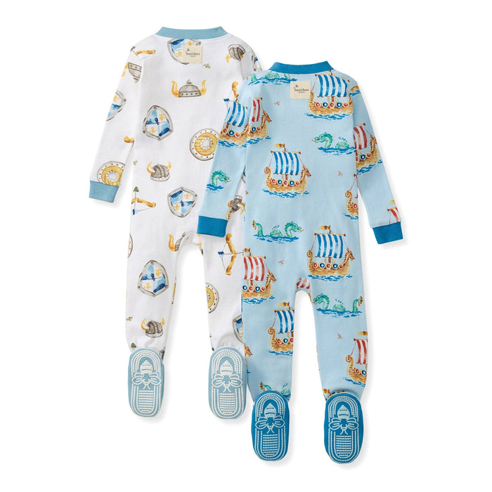 2 Pack Nordic Hero & Viking Ships Organic Cotton Sleeper Footed