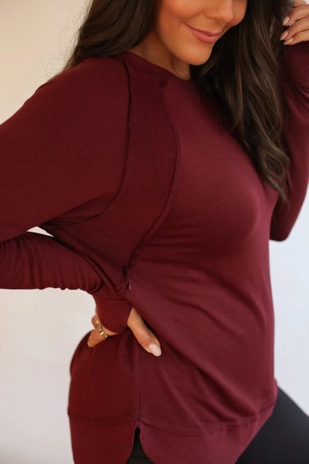 Burgundy Free Flowing Long Sleeve Top