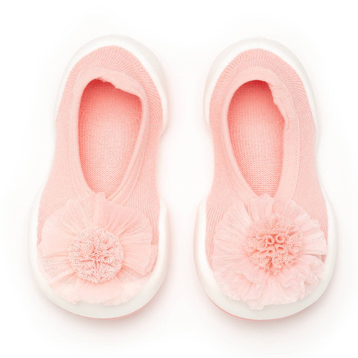PomPom Pink Flat Knit Baby Crib Shoes