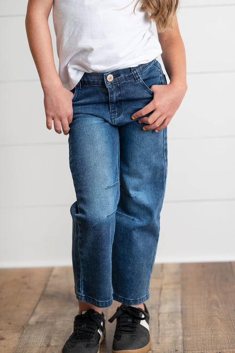 Kids Dark Wash Denim Horse Shoe Wide Leg Fall Winter Jeans